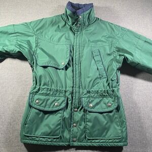 Vintage State Line Tack Mens Green Field Hunting Jacket Nylon Lined Drawstring